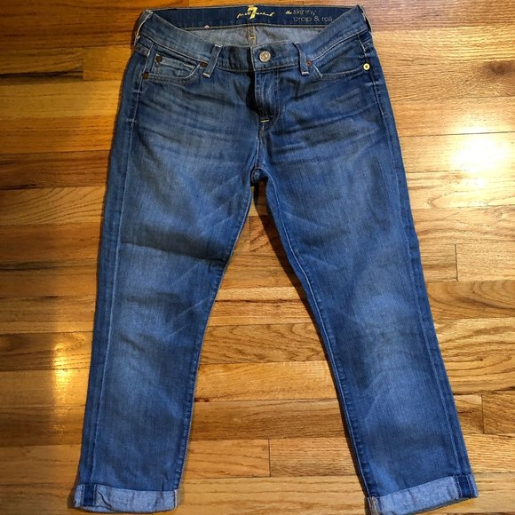 7 FOR ALL MANKIND SKINNY CROP ROLL CAPRI JEANS 25 - Picture 2 of 7